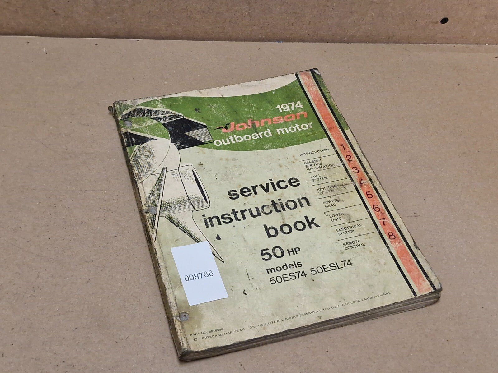 1974 Johnson Outboard 50 HP 50ES74 50ESL74 Service Instruction Book 8016308 USA
