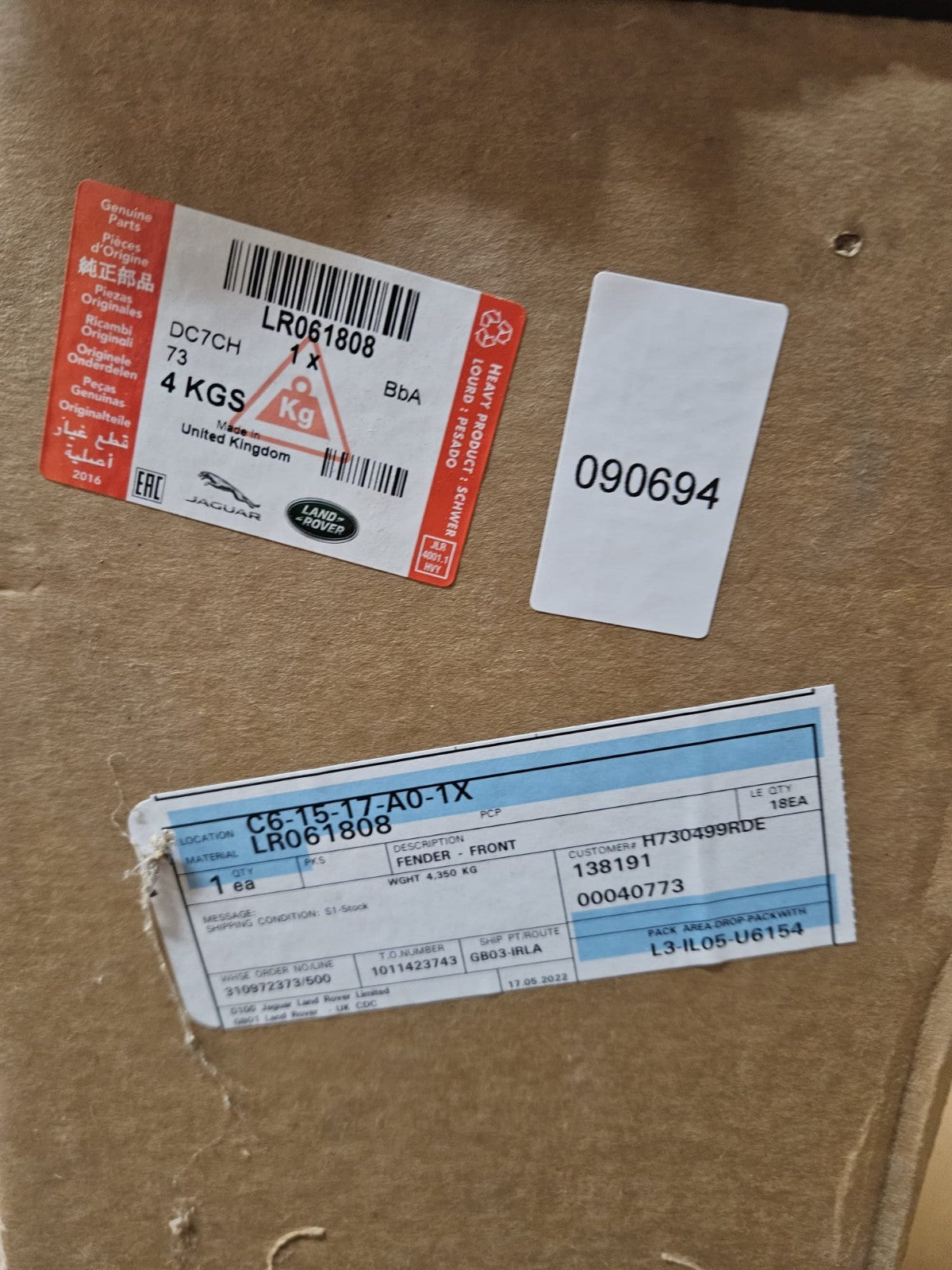 Land Rover Ranger Rover L405 Front Right Wing 2013-2022 LR061808 Genuine