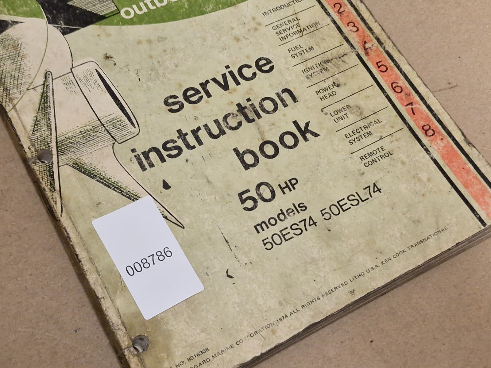 1974 Johnson Outboard 50 HP 50ES74 50ESL74 Service Instruction Book 8016308 USA