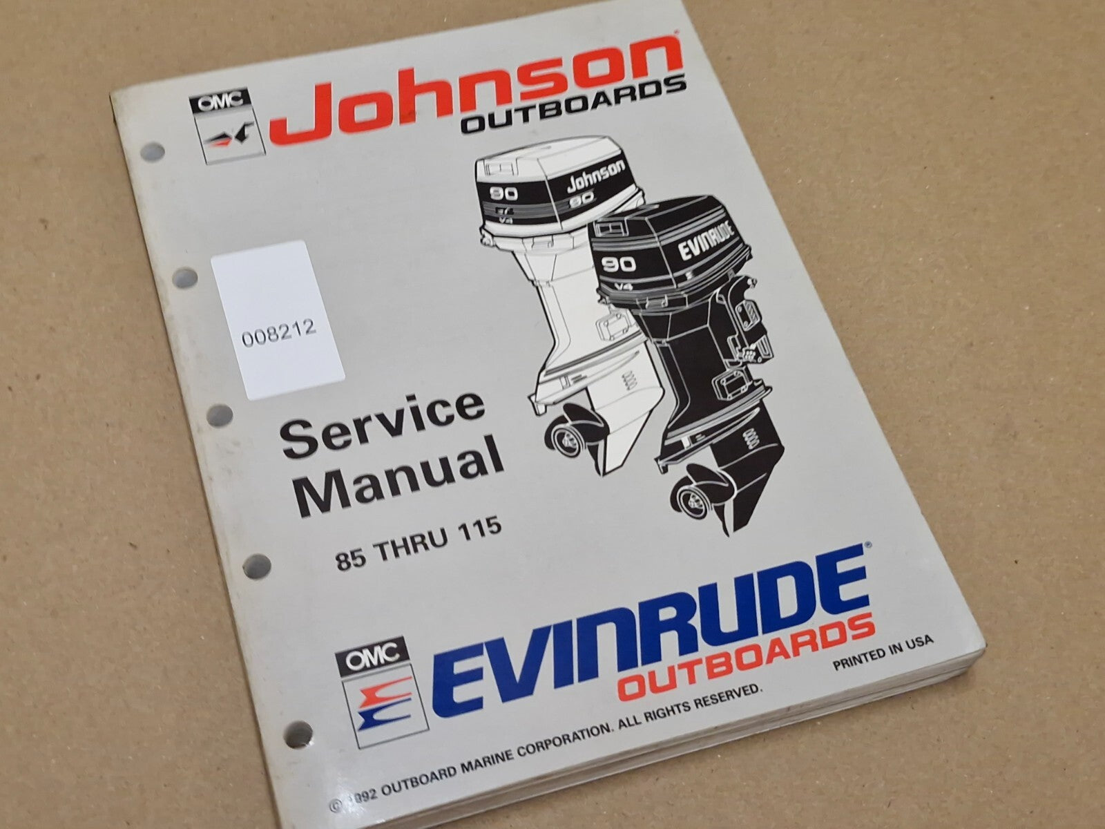 1993 Johnson Outboard Evinrude Service manual 85 Thru 115 508285 Genuine